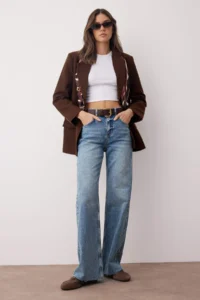 TRENDYOLMİLLA Mavi High Waist Cutaway Less Flexible Wide Leg/Wide Leg jeans