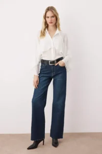 TRENDYOLMİLLA Dark Blue High Waist comfort Wide Leg Palazzo Pants jeans