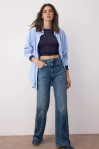 TRENDYOLMİLLA Mavi High Waist Wide Leg Wide Leg jeans