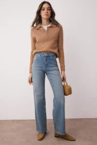TRENDYOLMİLLA Mavi High Waist Middle Flexible Wide Leg Palazzo Pants jeans