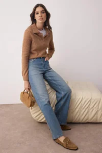 TRENDYOLMİLLA Mavi High Waist Middle Flexible Wide Leg Palazzo Pants jeans - Image 2