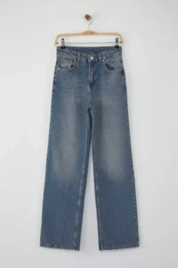 TRENDYOLMİLLA Mavi High Waist Middle Flexible Wide Leg Palazzo Pants jeans - Image 5