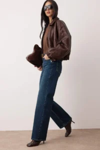 TRENDYOLMİLLA Dark Blue High Waist Middle Flexible Wide Leg Palazzo Pants jeans - Image 2