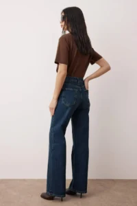 TRENDYOLMİLLA Dark Blue High Waist Middle Flexible Wide Leg Palazzo Pants jeans - Image 4