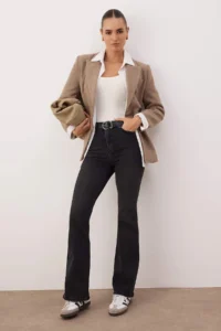 TRENDYOLMİLLA Anthracite High Waist comfort/Flexible flared leg Flare jeans