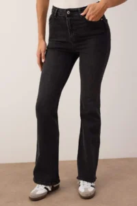 TRENDYOLMİLLA Anthracite High Waist comfort/Flexible flared leg Flare jeans - Image 3