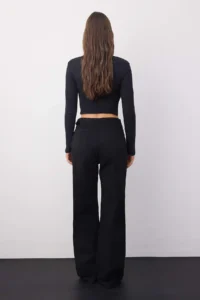 TRENDYOLMİLLA Wardrobe Essentials Black High Waist Bird Eye Detailed Arched Wide Leg Palazzo Pants jeans - Image 4