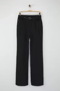 TRENDYOLMİLLA Wardrobe Essentials Black High Waist Bird Eye Detailed Arched Wide Leg Palazzo Pants jeans - Image 5