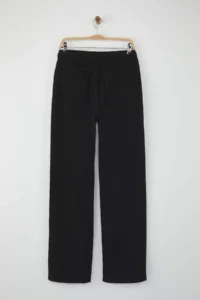 TRENDYOLMİLLA Wardrobe Essentials Black High Waist Bird Eye Detailed Arched Wide Leg Palazzo Pants jeans - Image 6
