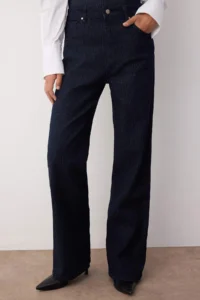 TRENDYOLMİLLA Dark Blue jacquard Stripe Patterned High Waist comfort/Flexible Wide Leg jeans - Image 2