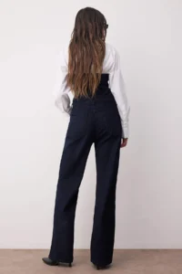 TRENDYOLMİLLA Dark Blue jacquard Stripe Patterned High Waist comfort/Flexible Wide Leg jeans - Image 4