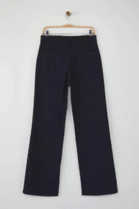 TRENDYOLMİLLA Dark Blue jacquard Stripe Patterned High Waist comfort/Flexible Wide Leg jeans - Image 6