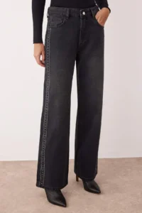 TRENDYOLMİLLA Black More Sustainable High Waist Accessory Detailed Wide Leg jeans - Image 3