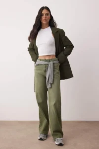TRENDYOLMİLLA Light Khaki High Waist Vintage Washed Wide Leg jeans