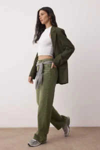 TRENDYOLMİLLA Light Khaki High Waist Vintage Washed Wide Leg jeans - Image 2