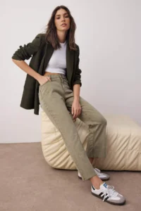 TRENDYOLMİLLA Khaki High Waist comfort/Flexible flared leg Crop Flare jeans