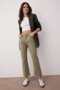 TRENDYOLMİLLA Khaki High Waist comfort/Flexible flared leg Crop Flare jeans - Image 2