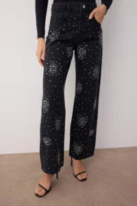 TRENDYOLMİLLA Black High Waist Stone Detailed Wide Leg Wide Leg jeans - Image 3