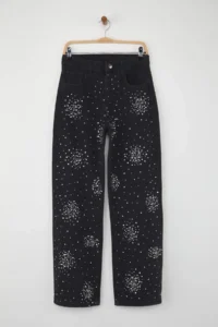 TRENDYOLMİLLA Black High Waist Stone Detailed Wide Leg Wide Leg jeans - Image 5