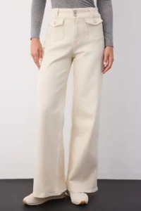 TRENDYOLMİLLA Wardrobe Essentials Ecru High Waist Pocket Detail comfort Flexible Wide Leg Palazzo Pants jeans
