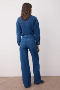 TRENDYOLMİLLA Mavi High Waist Floral Printed Wide Leg Palazzo Pants jeans - Image 4