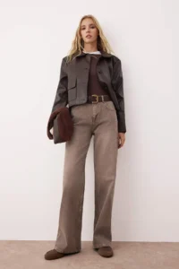 TRENDYOLMİLLA Brown High Waist Vintage Washed Wide Leg Wide Leg 100% Cotton jeans
