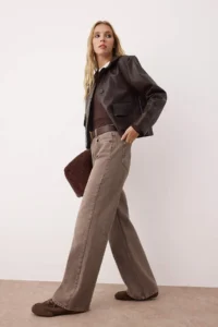 TRENDYOLMİLLA Brown High Waist Vintage Washed Wide Leg Wide Leg 100% Cotton jeans - Image 2