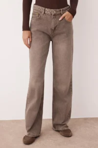 TRENDYOLMİLLA Brown High Waist Vintage Washed Wide Leg Wide Leg 100% Cotton jeans - Image 4