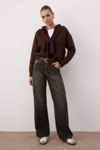 TRENDYOLMİLLA Anthracite High Waist Vintage Washed Wide Leg Wide Leg jeans - Image 2