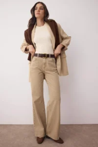 TRENDYOLMİLLA Beige High Waist Vintage Washed Wide Leg Wide Leg 100% Cotton Non-Stretch jeans - Image 2