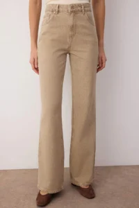 TRENDYOLMİLLA Beige High Waist Vintage Washed Wide Leg Wide Leg 100% Cotton Non-Stretch jeans - Image 3
