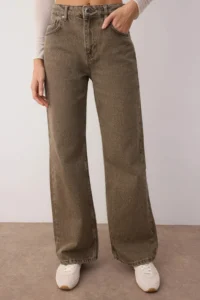 TRENDYOLMİLLA Khaki High Waist Vintage Washed Wide Leg Wide Leg 100% Cotton Non-Stretch jeans - Image 3