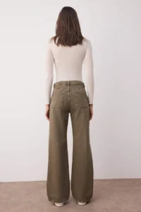 TRENDYOLMİLLA Khaki High Waist Vintage Washed Wide Leg Wide Leg 100% Cotton Non-Stretch jeans - Image 4