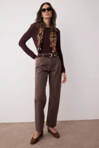 TRENDYOLMİLLA Brown Vintage Wash High Waist Plain Hem Straight 100% Cotton Non-Stretch jeans - Image 2