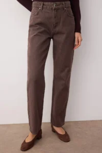 TRENDYOLMİLLA Brown Vintage Wash High Waist Plain Hem Straight 100% Cotton Non-Stretch jeans - Image 3