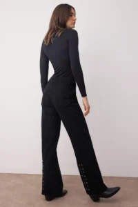 TRENDYOLMİLLA Black High Waist eyelet Binding Detailed Wide Leg Palazzo Pants jeans - Image 4