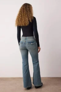 TRENDYOLMİLLA Mavi Regular Waist comfort/Flexible Arka Pocket Detail Flare Bootcut jeans - Image 4