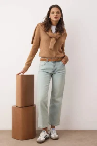 TRENDYOLMİLLA Light Blue Regular Waist comfort Bootcut Straight jeans