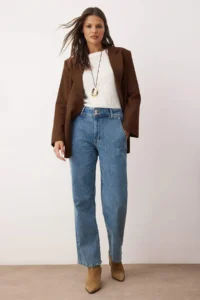 TRENDYOLMİLLA Mavi Waist Detailed High Waist comfort Straight jeans - Image 2