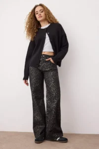 TRENDYOLMİLLA Multicolored Leopard Patterned High Waist Wide Leg Wide Leg jeans