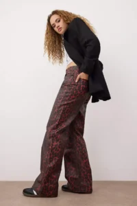 TRENDYOLMİLLA Multicolored Rejection Leopard Patterned Coated High Waist Wide Leg jeans