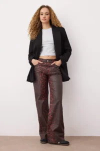 TRENDYOLMİLLA Multicolored Rejection Leopard Patterned Coated High Waist Wide Leg jeans - Image 2