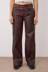 TRENDYOLMİLLA Multicolored Rejection Leopard Patterned Coated High Waist Wide Leg jeans - Image 3