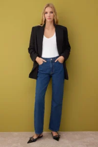 TRENDYOLMİLLA Dark Blue  High Waist Straight jeans