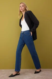 TRENDYOLMİLLA Dark Blue  High Waist Straight jeans - Image 2