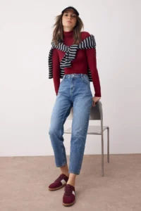 TRENDYOLMİLLA Dark Blue High Waist Mom 100% Cotton Non-Stretch jeans