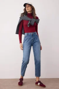 TRENDYOLMİLLA Dark Blue High Waist Mom 100% Cotton Non-Stretch jeans - Image 2
