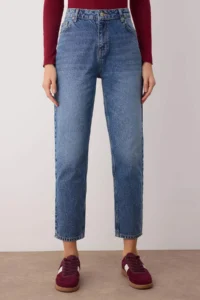 TRENDYOLMİLLA Dark Blue High Waist Mom 100% Cotton Non-Stretch jeans - Image 3