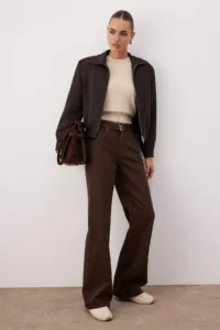 TRENDYOLMİLLA Brown High Waist Belt Detailed Wide Leg jeans