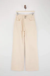 TRENDYOLMİLLA Ecru High Waist Belt Detailed Wide Leg jeans